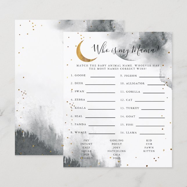 Papier Gray Moon Qui Est Mon Baby shower Maman Jeu (Devant / Derrière)