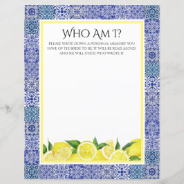 Papier Grecian Blue et citron "Who Am I" jeu de douche