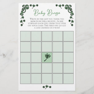 Papier Green Baby Bingo St Patrick's Day Baby shower Jeu