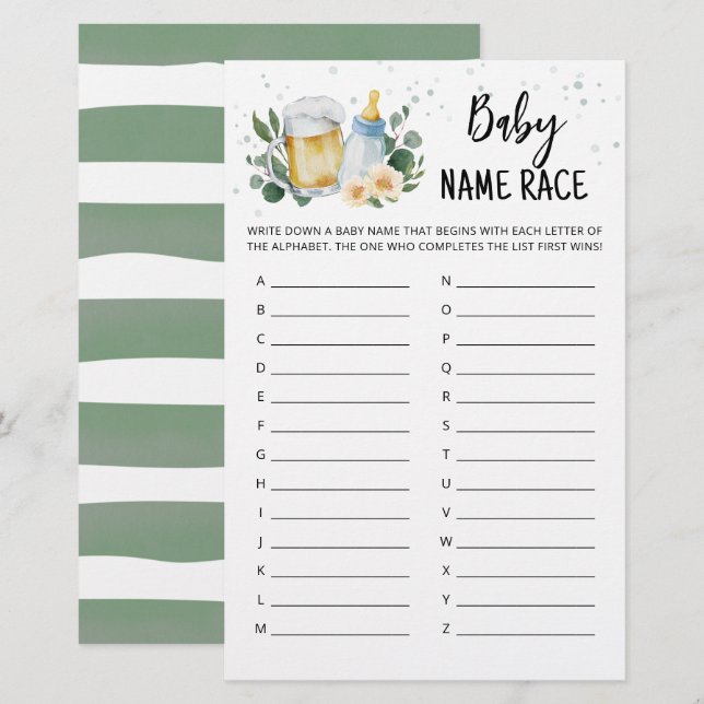 Papier Green Baby est en train de brasser Baby Name Race  (Devant / Derrière)