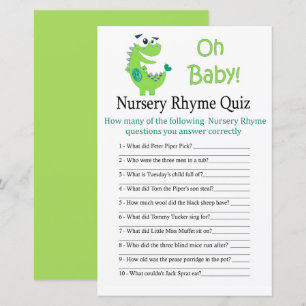 Papier Green Dinosaur Nursery Rhyme Quiz jeu de baby show