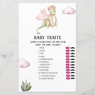 Papier Green Dragon Baby Traits Baby shower Jeu