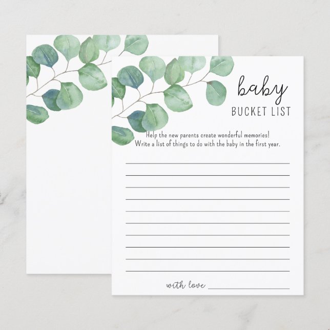 Papier Green Eucalyptus - Baby bucket list jeu (Devant / Derrière)