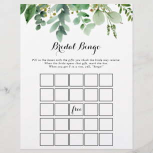 Papier Green Eucalyptus Folid Bridal Bingo Jeu