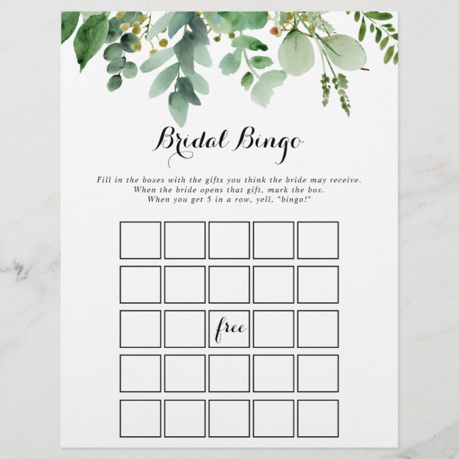 Papier Green Eucalyptus Folid Bridal Bingo Jeu (Devant)