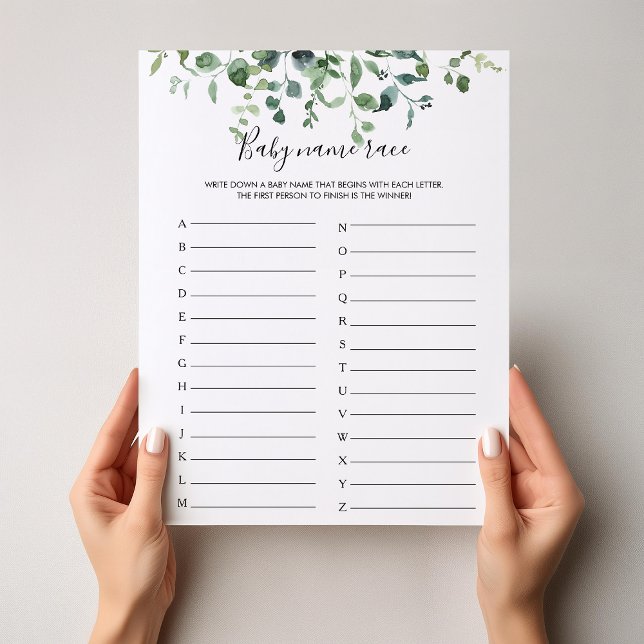 Papier Green Foliage Baby Name Race Baby shower Jeu (Créateur téléchargé)