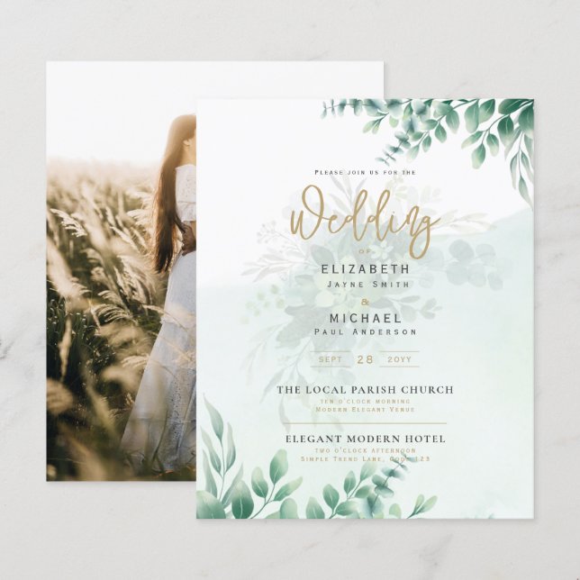 Papier Green Gold PHOTO Mariage Inviter BUDGET (Devant / Derrière)