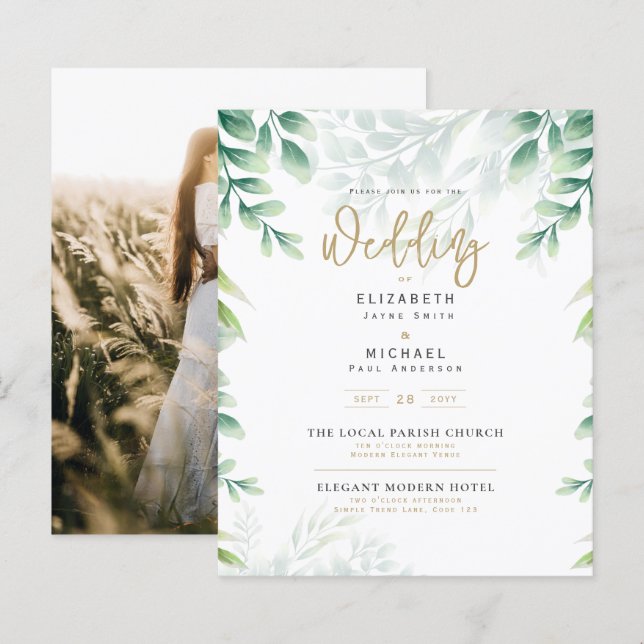 Papier Green Gold PHOTO Mariage Inviter BUDGET (Devant / Derrière)