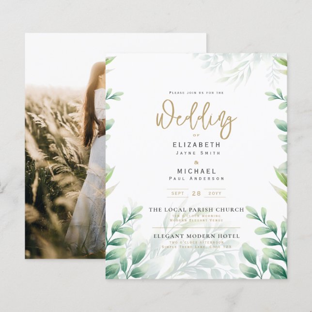 Papier Green Gold PHOTO Mariage Inviter BUDGET (Devant / Derrière)