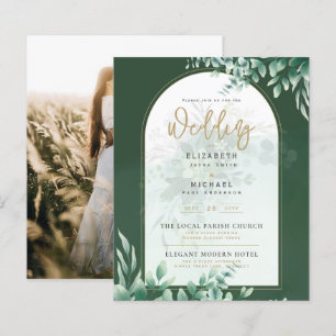 Papier Green Gold PHOTO Mariage Inviter LeahG
