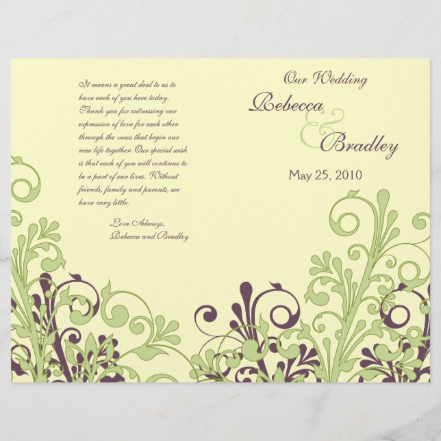 Papier Green & Purple Abstrait Floral Wedding Program (Devant)