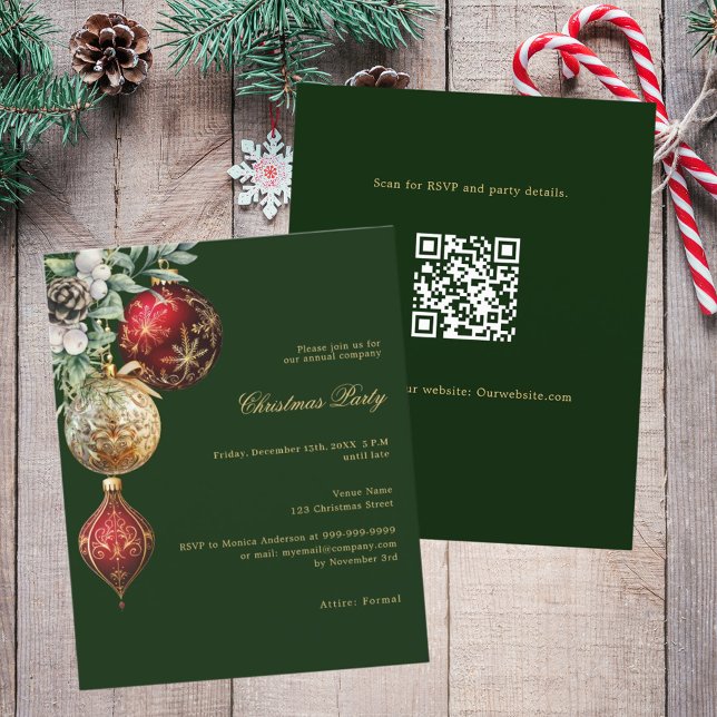Papier Green red QR business Christmas Party invitation (Créateur téléchargé)