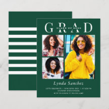 Green White Stripes 3 Invitations de graduation ph