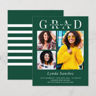 Papier Green White Stripes 3 Invitations de graduation ph