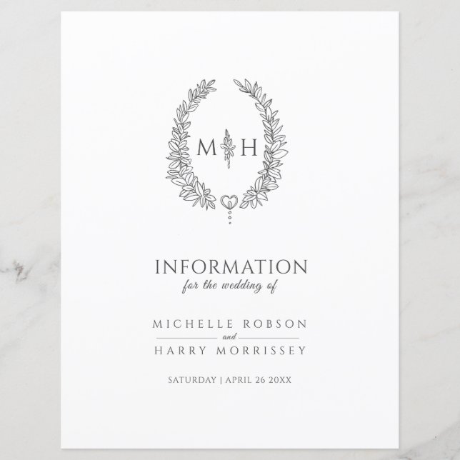 Papier Gris monogramme couronne mariage informations sur  (Devant)