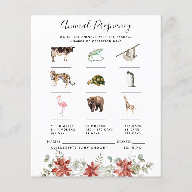 Papier Grossesse animale | Jeu Baby shower (Devant)