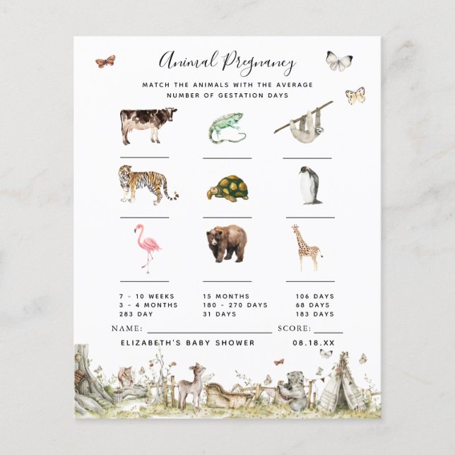 Papier Grossesse animale | Jeu Baby shower (Devant)