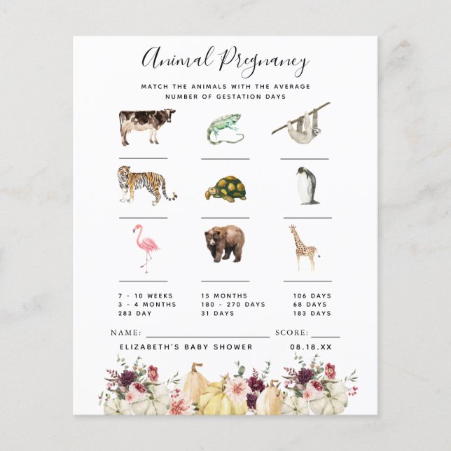 Papier Grossesse animale | Jeu Baby shower (Devant)