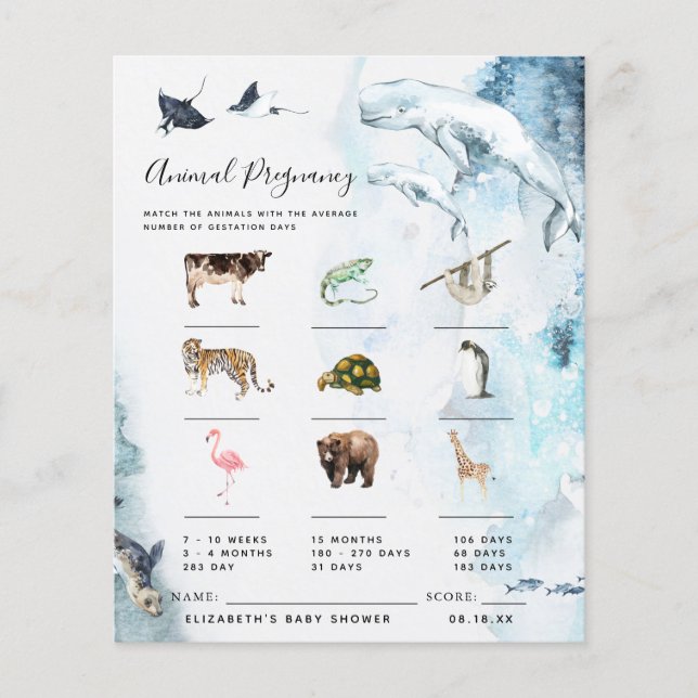 Papier Grossesse animale | Jeu Baby shower (Devant)