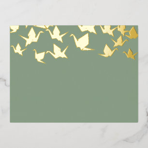 Papier Grues Green Gold Foil Invitation Carte post