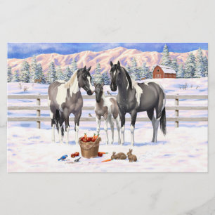 Papier Grulla Pinto Grey Paint Hors sur une ferme d'hiver