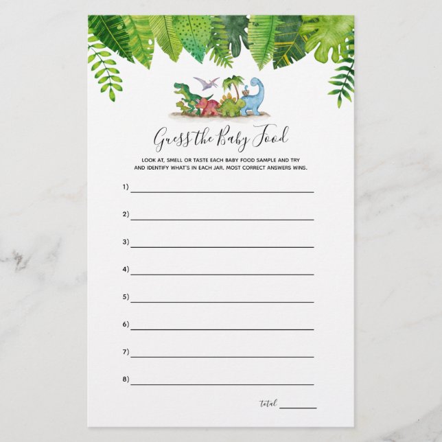 Papier Guess Baby Food Dinosaur Baby shower Jeu (Devant)