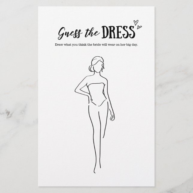 Papier Guess The Dress Game pour Mariage ou Fête des mari (Devant)