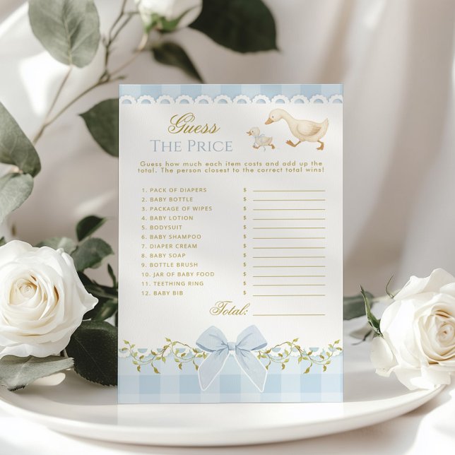 Papier Guess the Price Silly Goose Blue Gingham Baby Game (Créateur téléchargé)