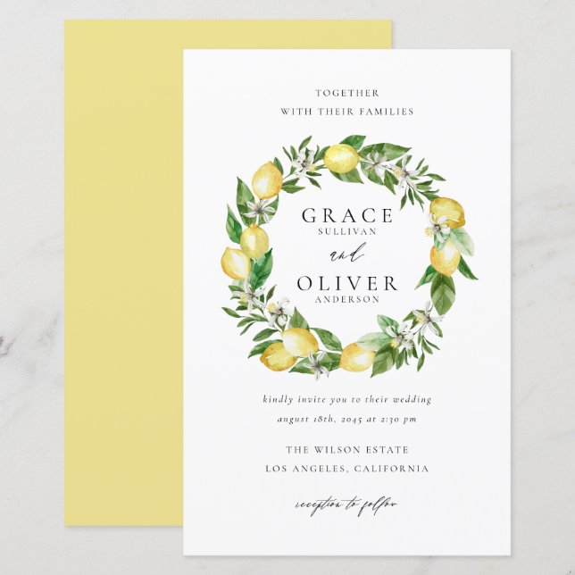 Papier Guirlande de citron botanique Jardin Mariage Invit (Devant / Derrière)