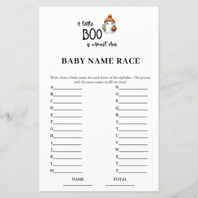 Papier Halloween Baby Name Race Baby shower Jeu (Devant)