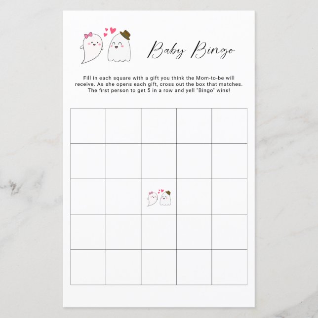 Papier Halloween Baby shower Bingo Jeu Little Boot Ghost (Devant)