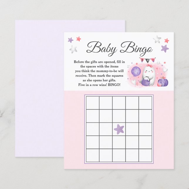 Papier Halloween Baby shower fille rose Bingo Jeu (Devant / Derrière)