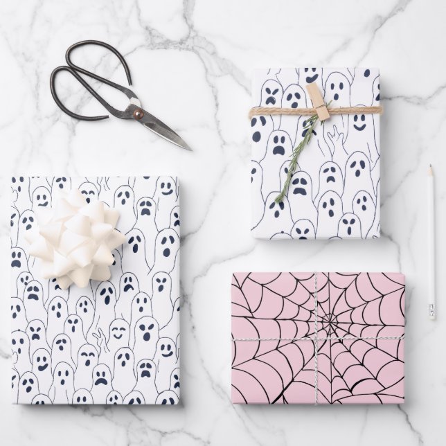 Papier Halloween - fantômes et toile d'araignée (Recto)