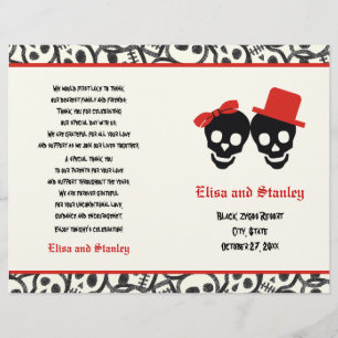 Papier Halloween rouge et noir crâne mariage plié program