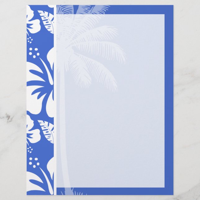 Papier Han Blue Hawaiian Tropical Hibiscus; Palm (Devant)