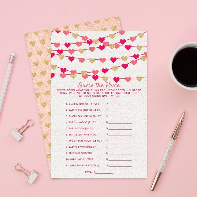Papier Hanging Love Hearts Baby Shower Price Guess Game (Créateur téléchargé)