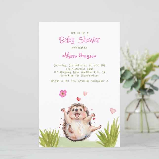 Papier Happy Green Garden Baby shower Hérisson Invitation (Debout devant)