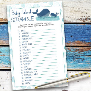 Papier Happy Whales Baby Word Scramble Baby shower jeu