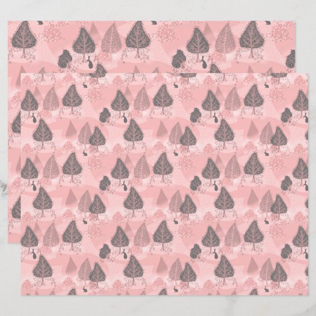 Papier Hares dans la forêt d'automne rose (Devant / Derrière)