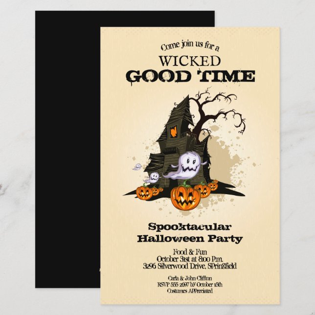 Papier Haunted House Budget Halloween Invitations (Devant / Derrière)