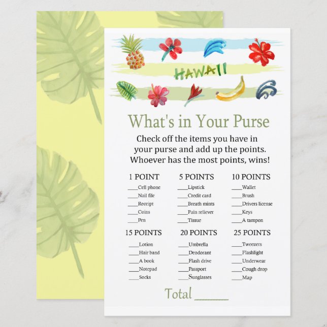 Papier Hawaii Ce qui est dans votre baby shower de jeu de (Devant / Derrière)