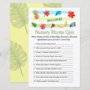 Papier Hawaii Nursery Rhyme Quiz jeu de baby shower