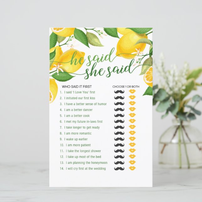 Papier He Said She Said Game - Citron (Debout devant)