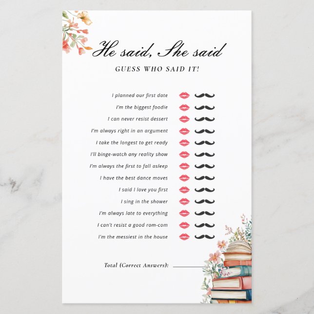 Papier He Said She Said New Chapter Bridal Shower Game (Devant)