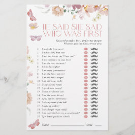 Papier He Said She Said Pink Floral Bridal Shower Game