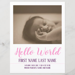 Papier Hello World - faire-part de naissance avec photo