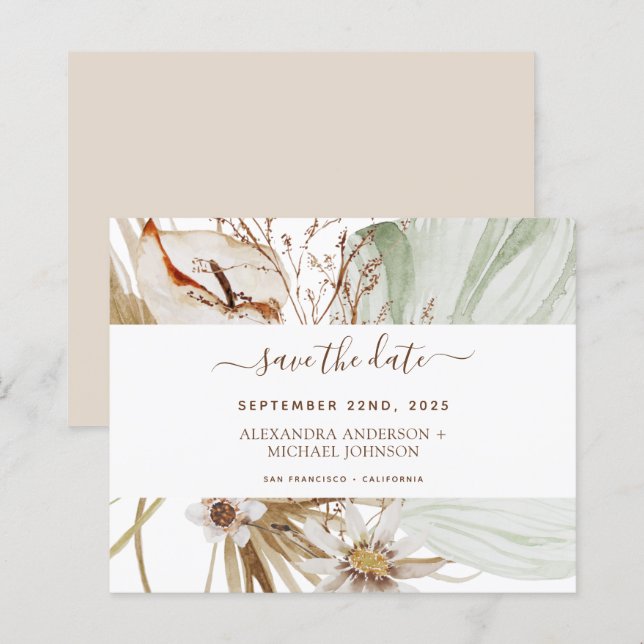 Papier Herbe des Pampas de Budget Boho Save the Date (Devant / Derrière)