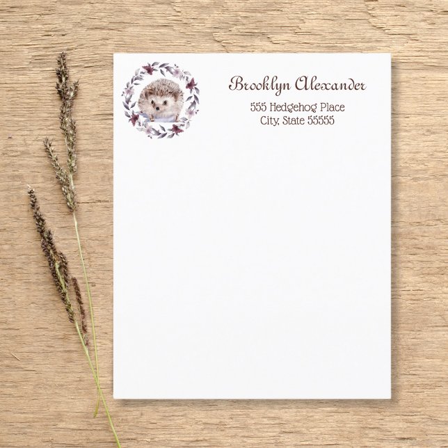 Papier Hérisson Aquarelle Botanique Wreath Cute Personnel (Créateur téléchargé)