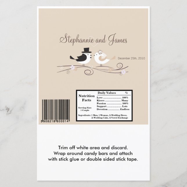 Papier Hershey's Large Bar Wrapper Mariage Birds Bride (Devant)