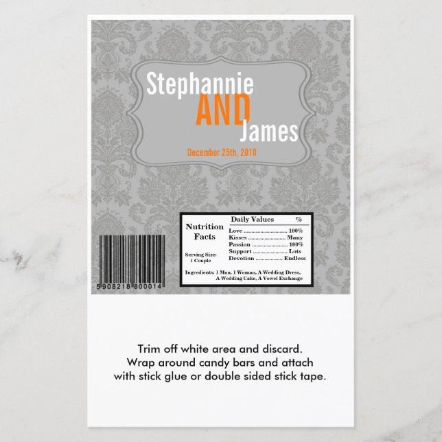 Papier Hershey's Large Bar Wrapper Modern Grey Damask Lac (Devant)